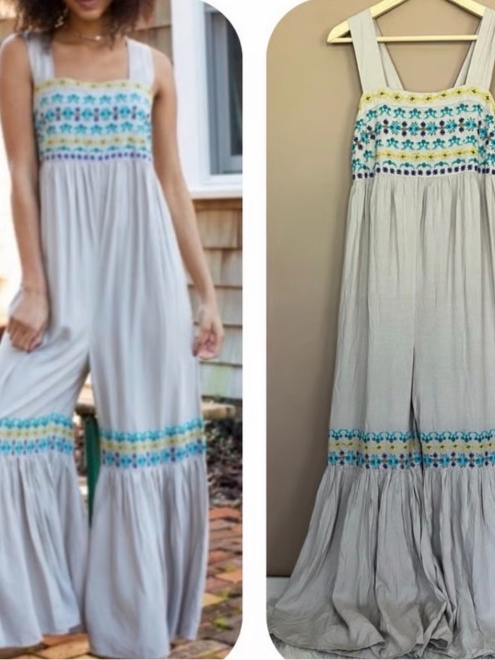 Natural Life Hannah jumper jumpsuit romper boho embroidery smocked wide leg XL